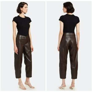 Stylein - XS - Verde Vegan Leather Straight Cropped Pants  Brown